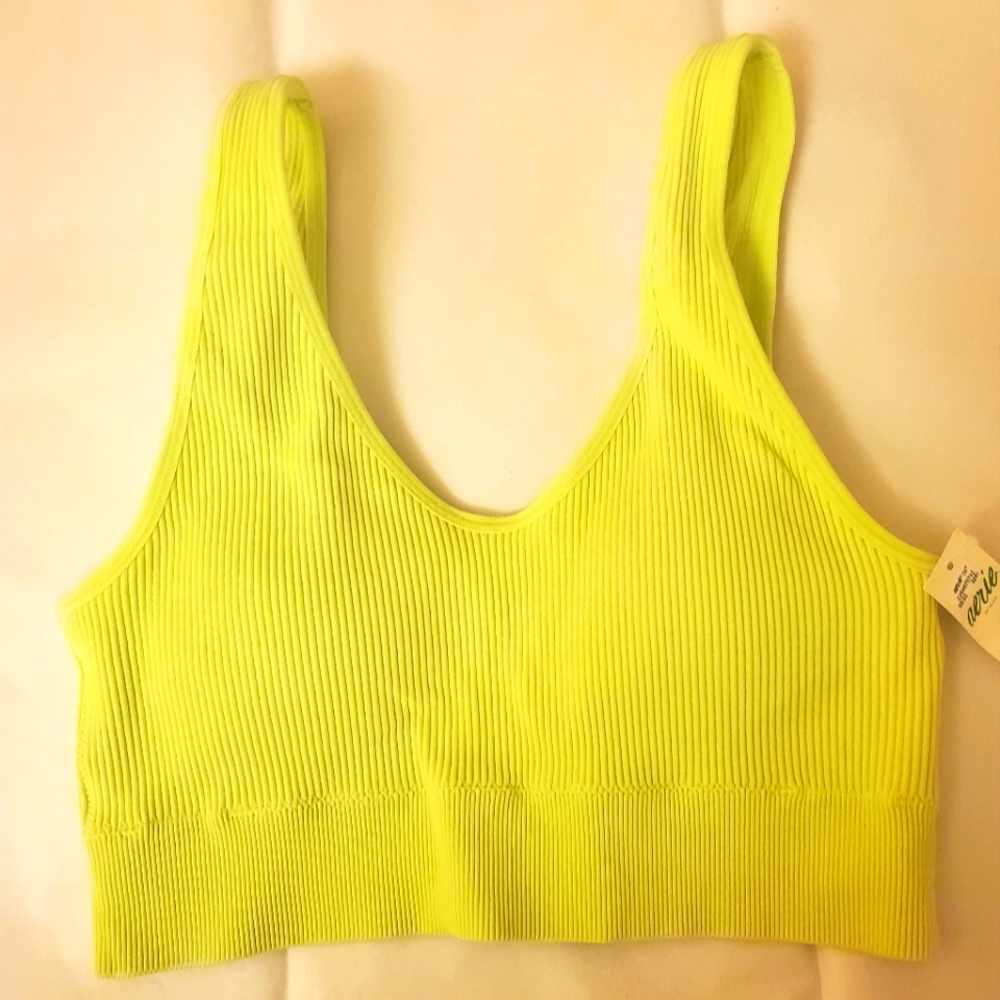 Chartreuse Ribbed Padded Aerie Bralette